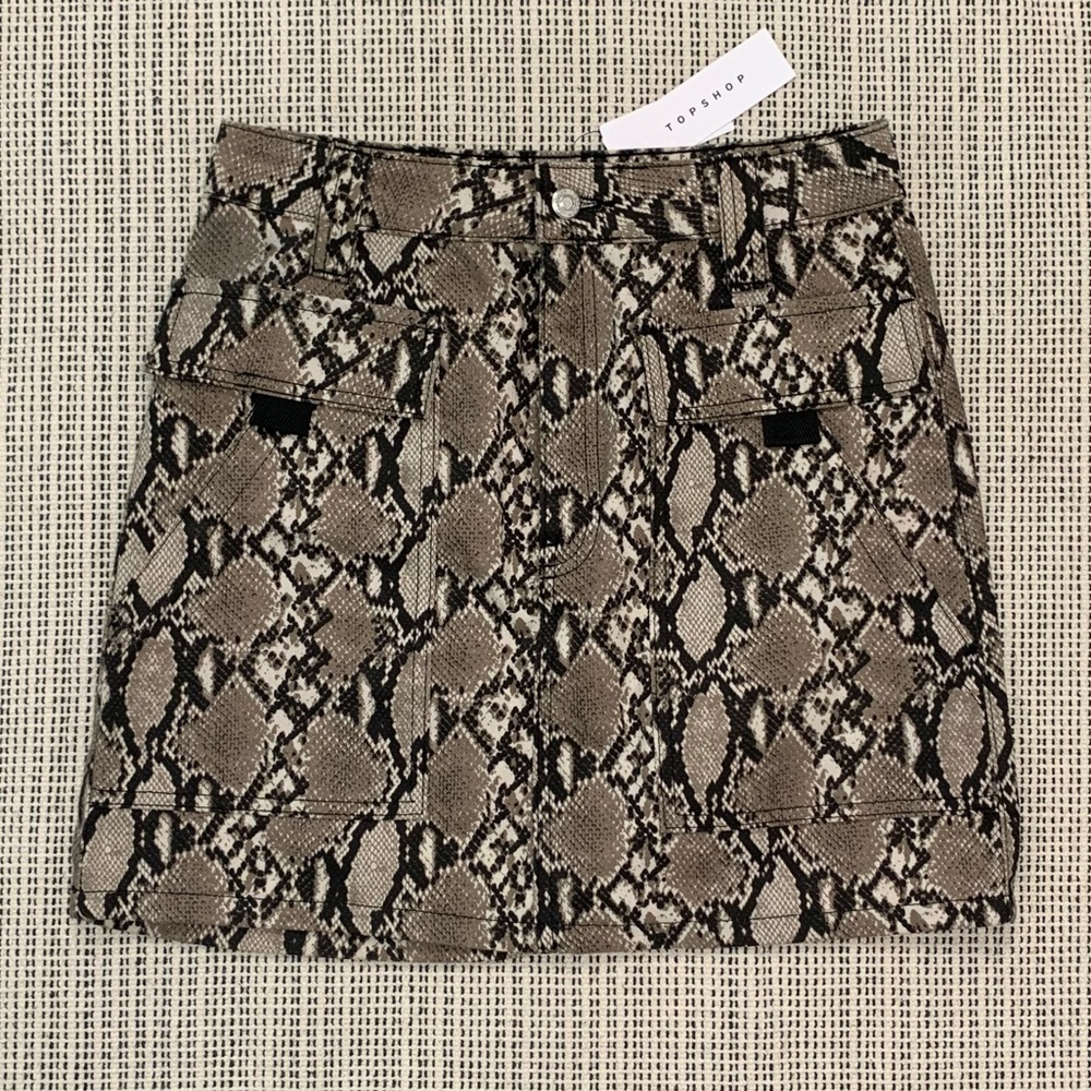 Topshop Snake Print Mini Cargo Skirt Size 6